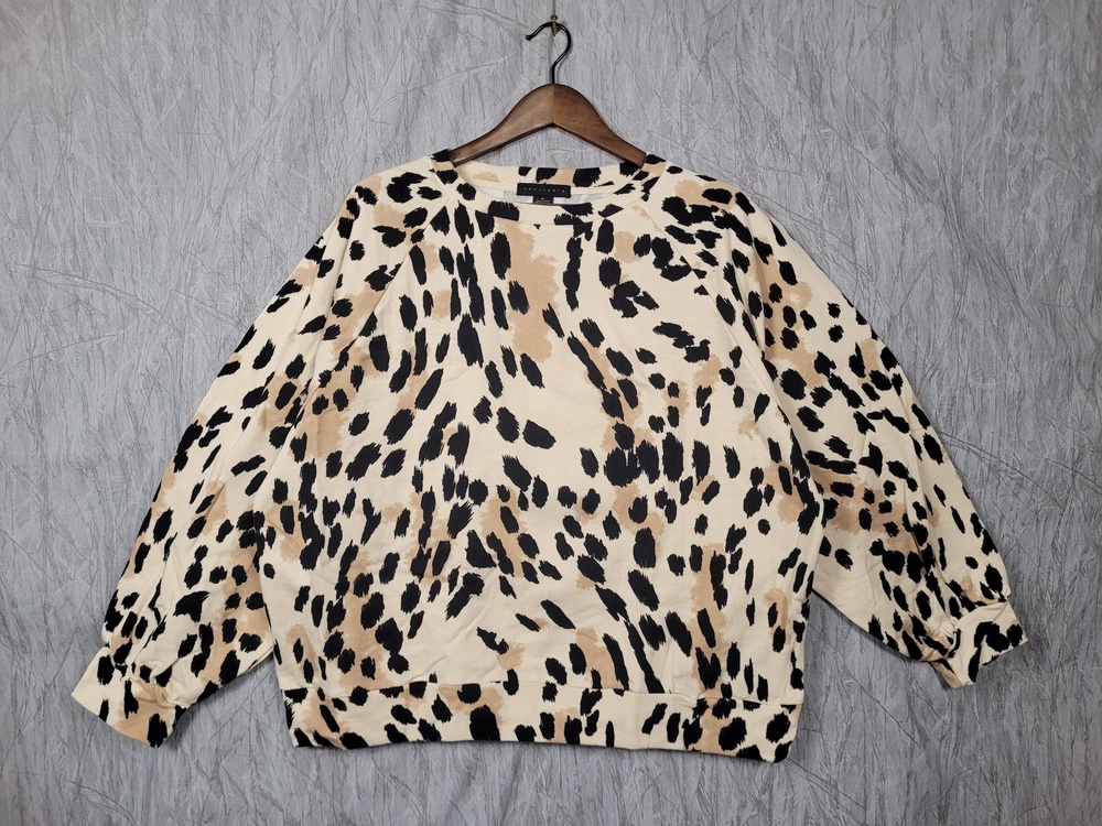 Sanctuary Sweatshirt Womens XL Beige Animal Print Oversized Pullover Pockets
